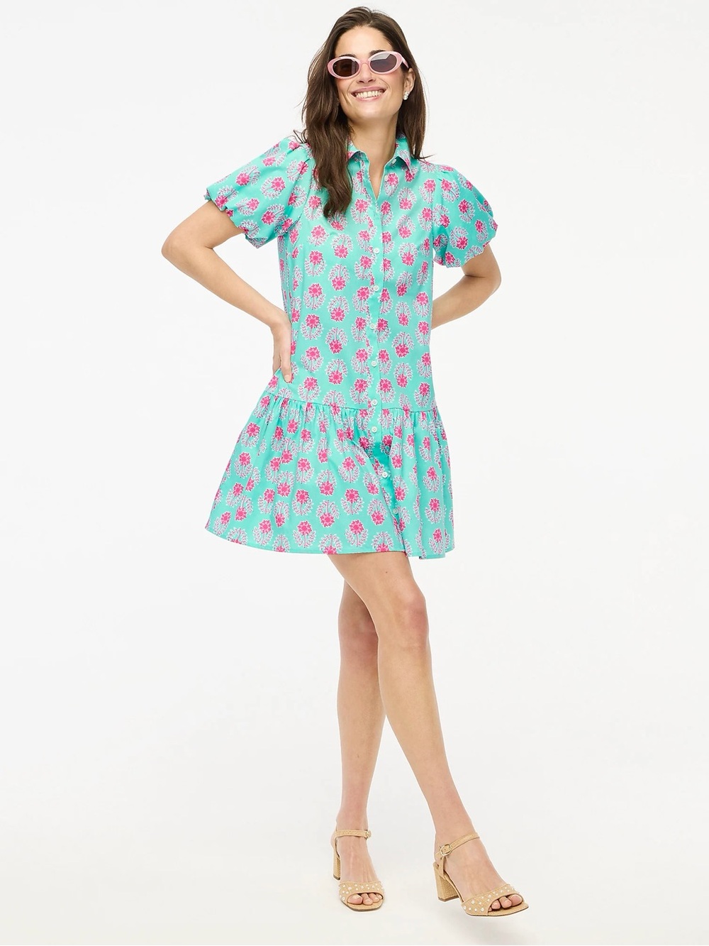 J.Crew Factory CI191 Bubble Sleeve Mini Dress Floral Pockets Size 8 SP25